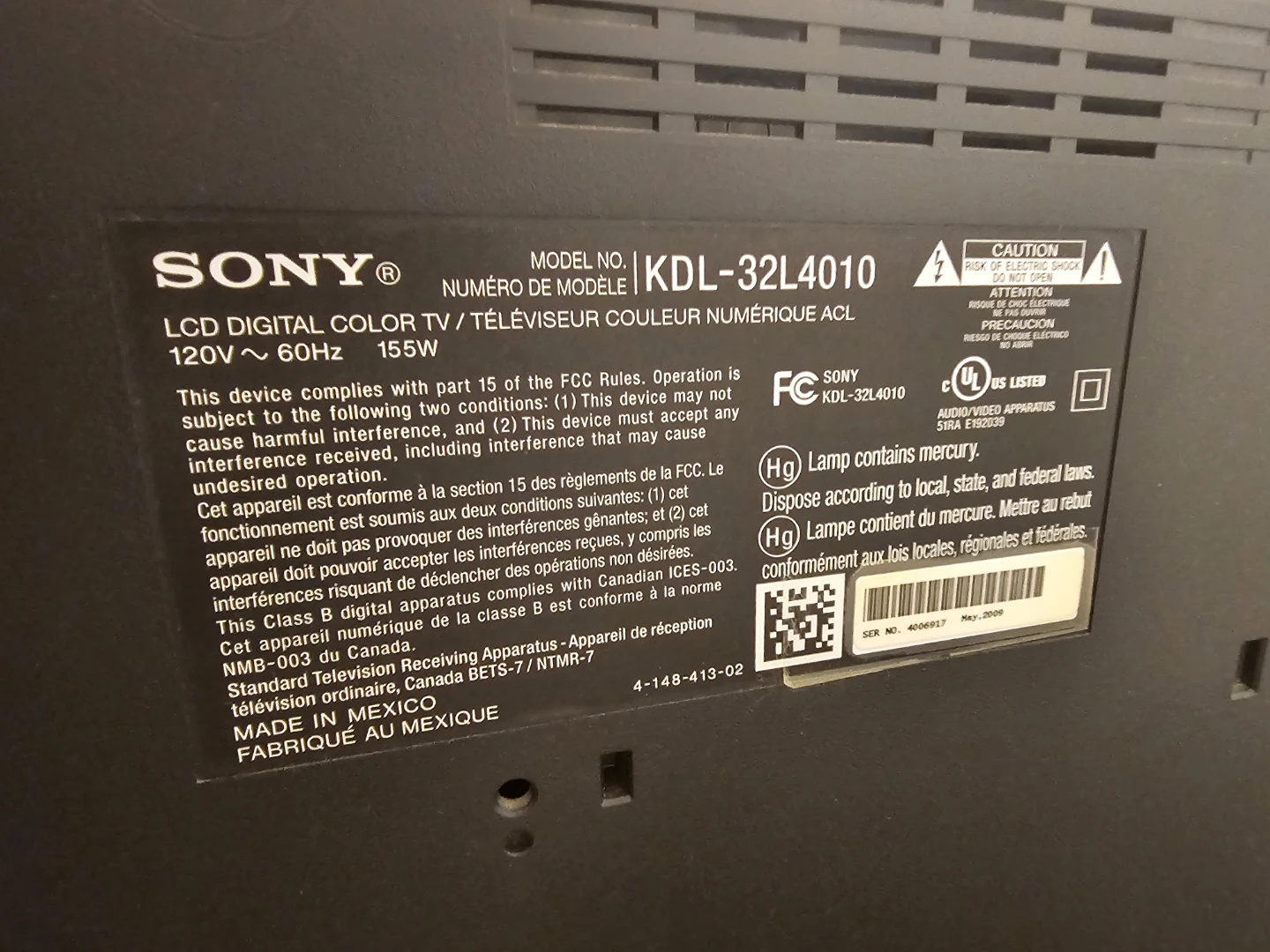 Sony Bravia 32" LCD Digital Colour TV KDL-32L4010 - photo 2