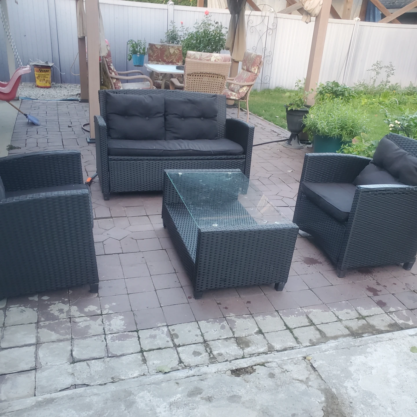 Black Wicker Patio Furniture Set with Coffee Table - photo 2