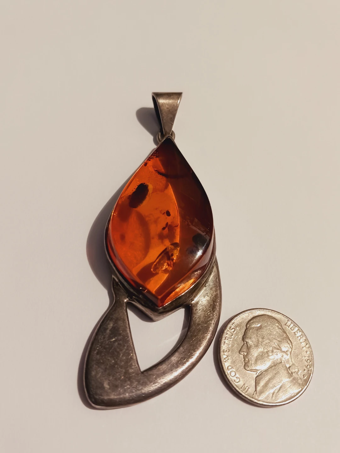 Gorgeous Sterling Silver 925 Baltic Amber Abstract Pendant - photo 3