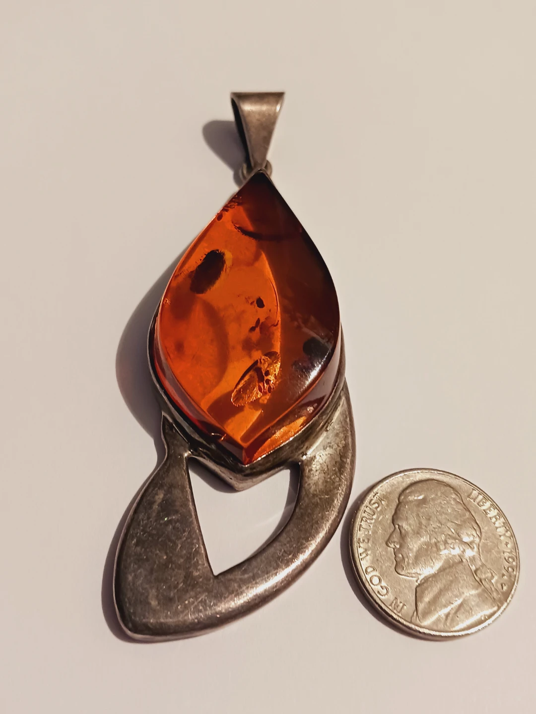 Gorgeous Sterling Silver 925 Baltic Amber Abstract Pendant - photo 4
