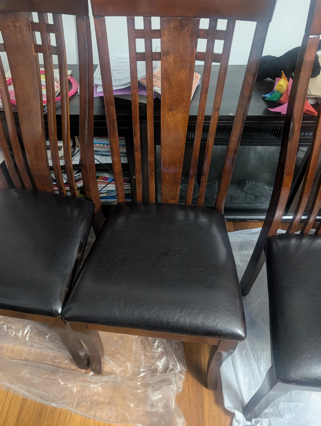 Set of 6 Wooden Dining Chairs with Faux Leather Seats - photo 3