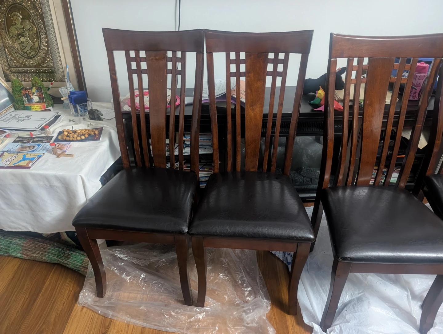 Set of 6 Wooden Dining Chairs with Faux Leather Seats - photo 4