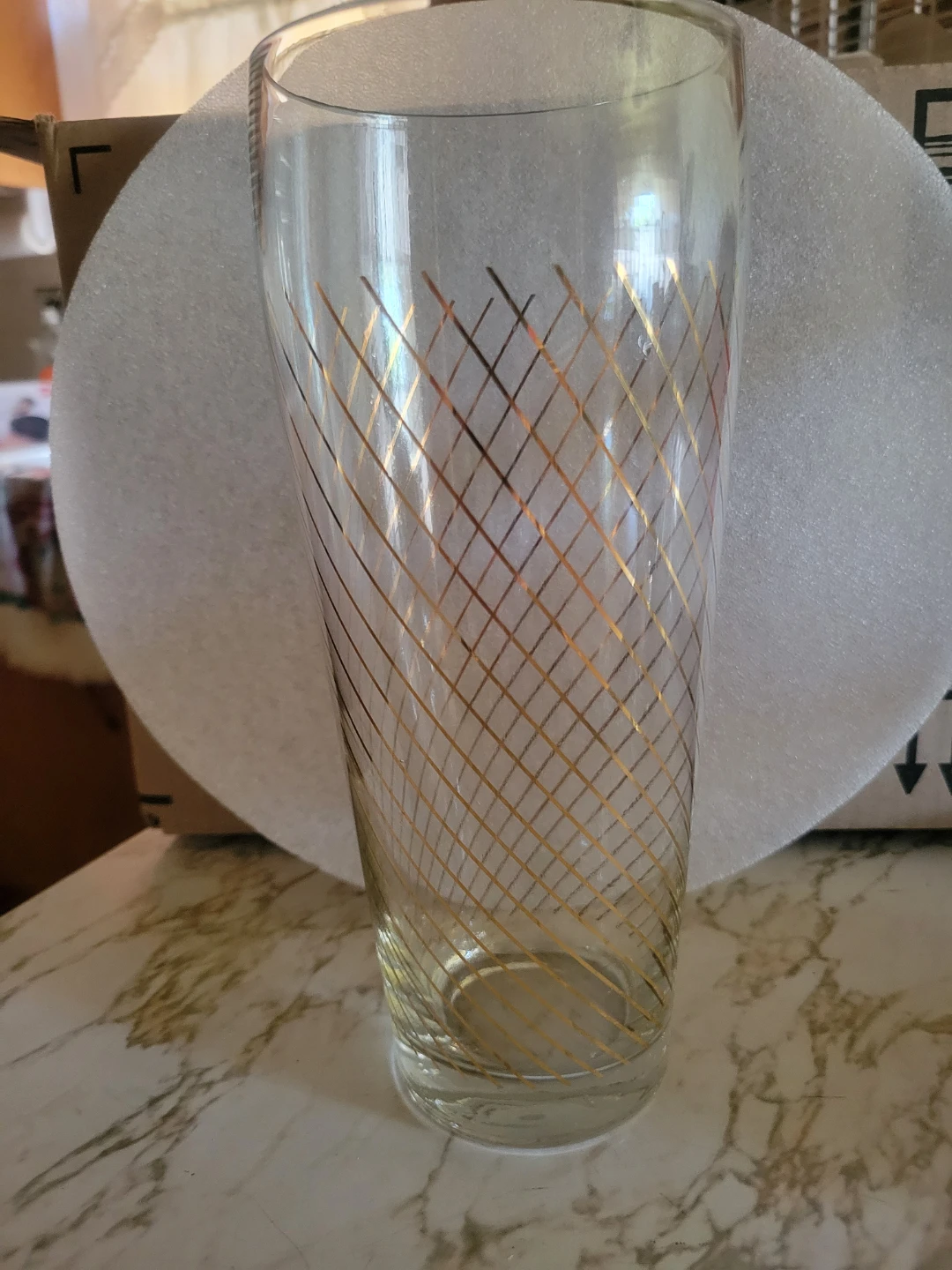 1960's Tall Glass cocktail mixer  with Gold Diamond Pattern