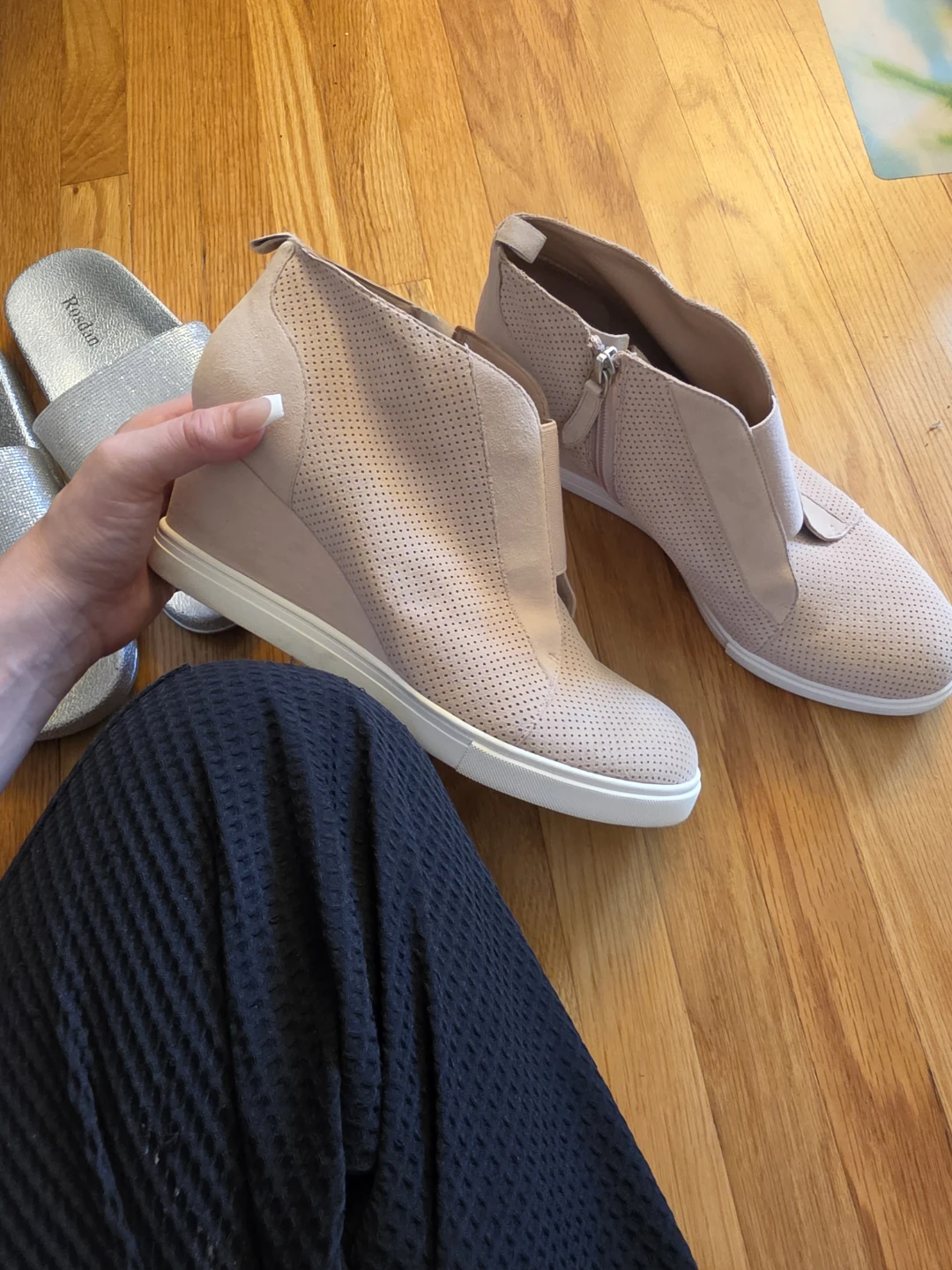 Paolo Pink Perforated Wedge Sneakers