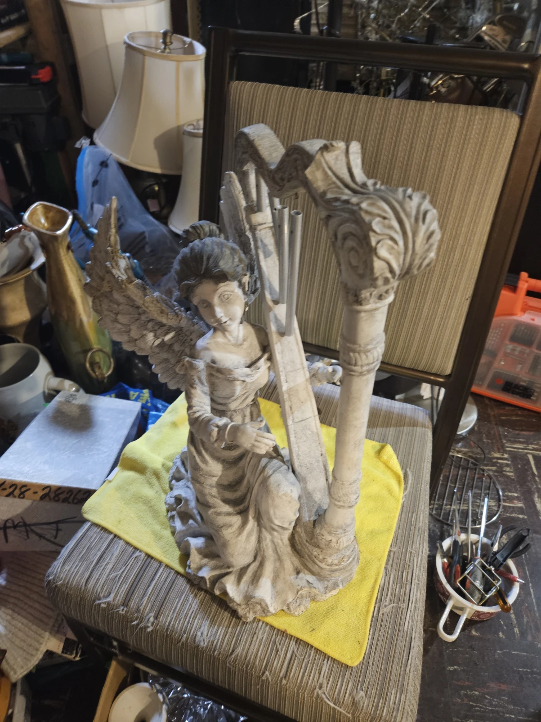 Angel with Harp Wind Chime Statue - photo 2