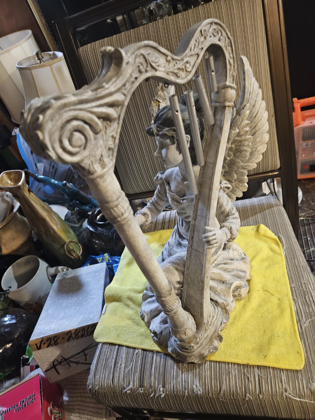 Angel with Harp Wind Chime Statue - photo 4