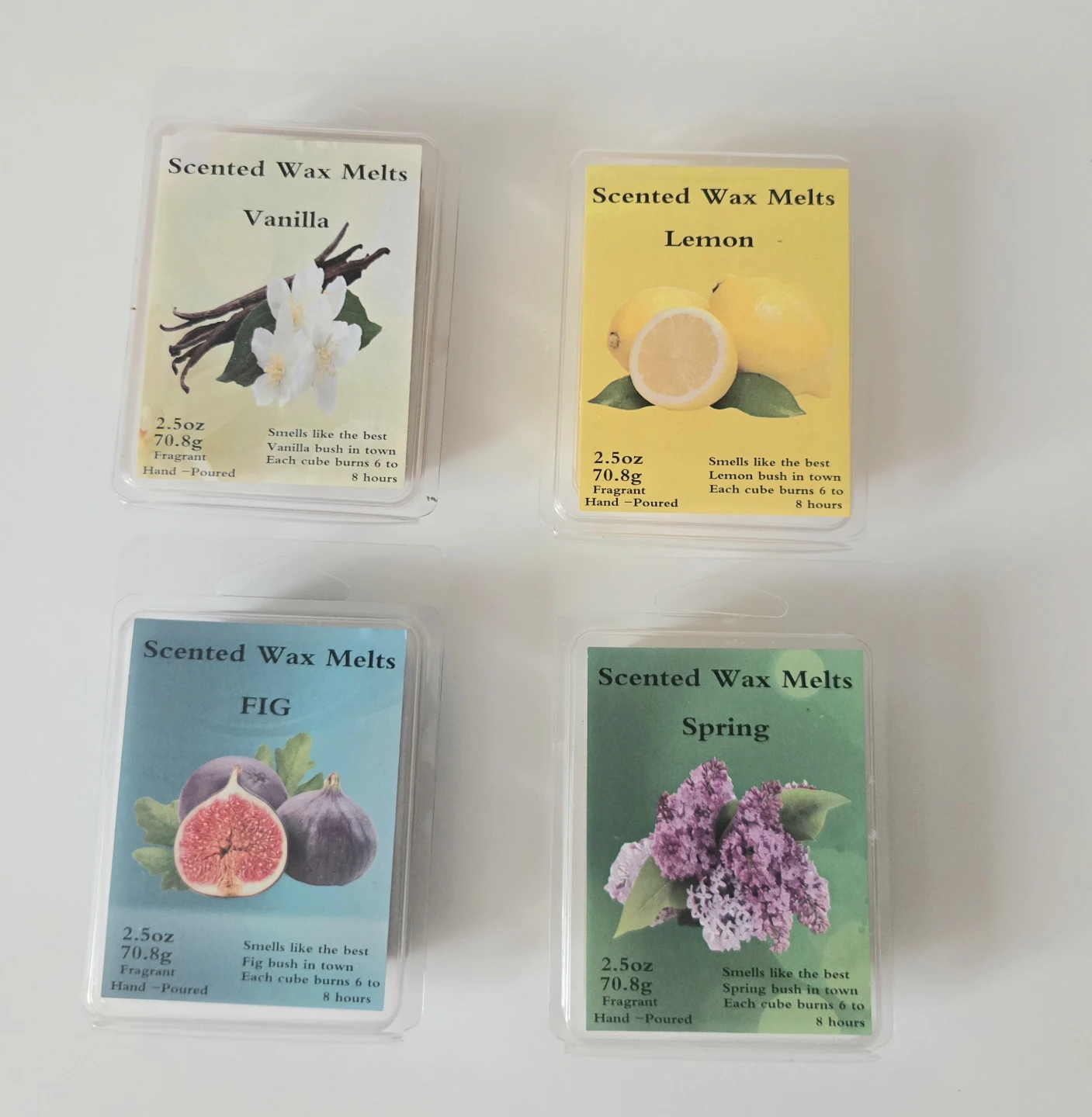 Set of 4 Scented Wax Melts - Vanilla, Lemon, Fig, Spring