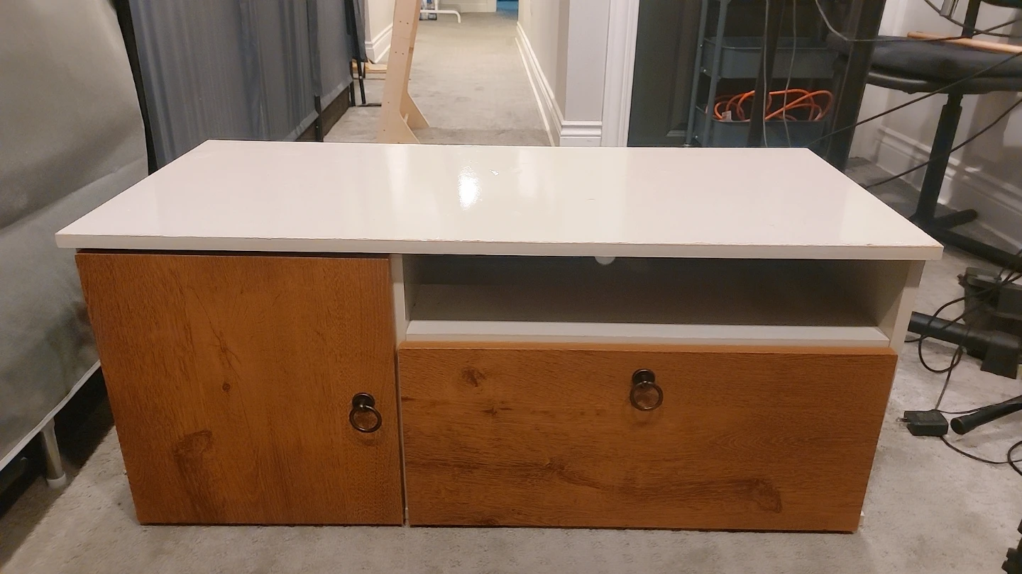 White and Wood Media Console with Storage