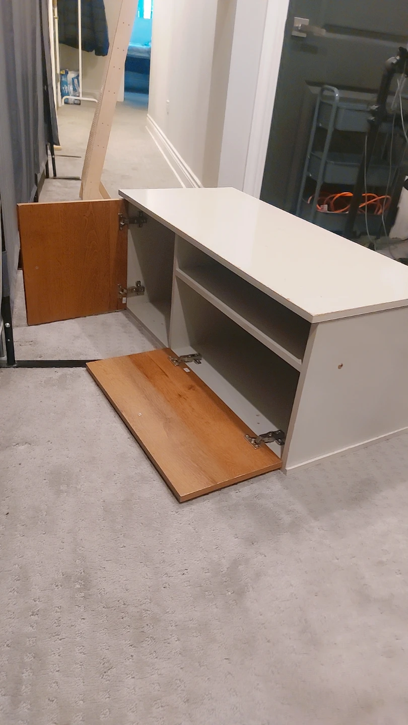 White and Wood Media Console with Storage - photo 2
