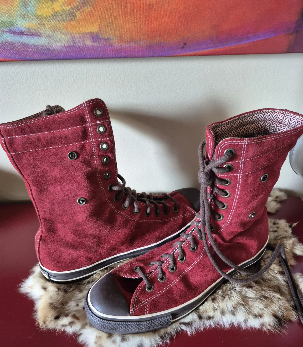 Converse All Star Red Suede Fold-Down Boots Size 11 - photo 3