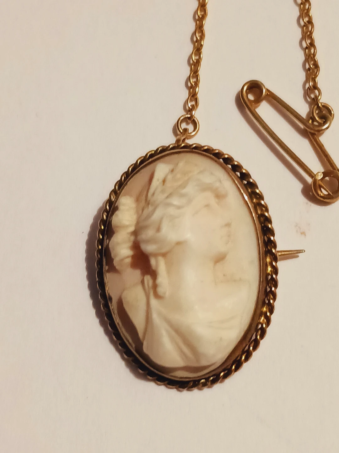 Antique Cameo Brooch with Safety Chain