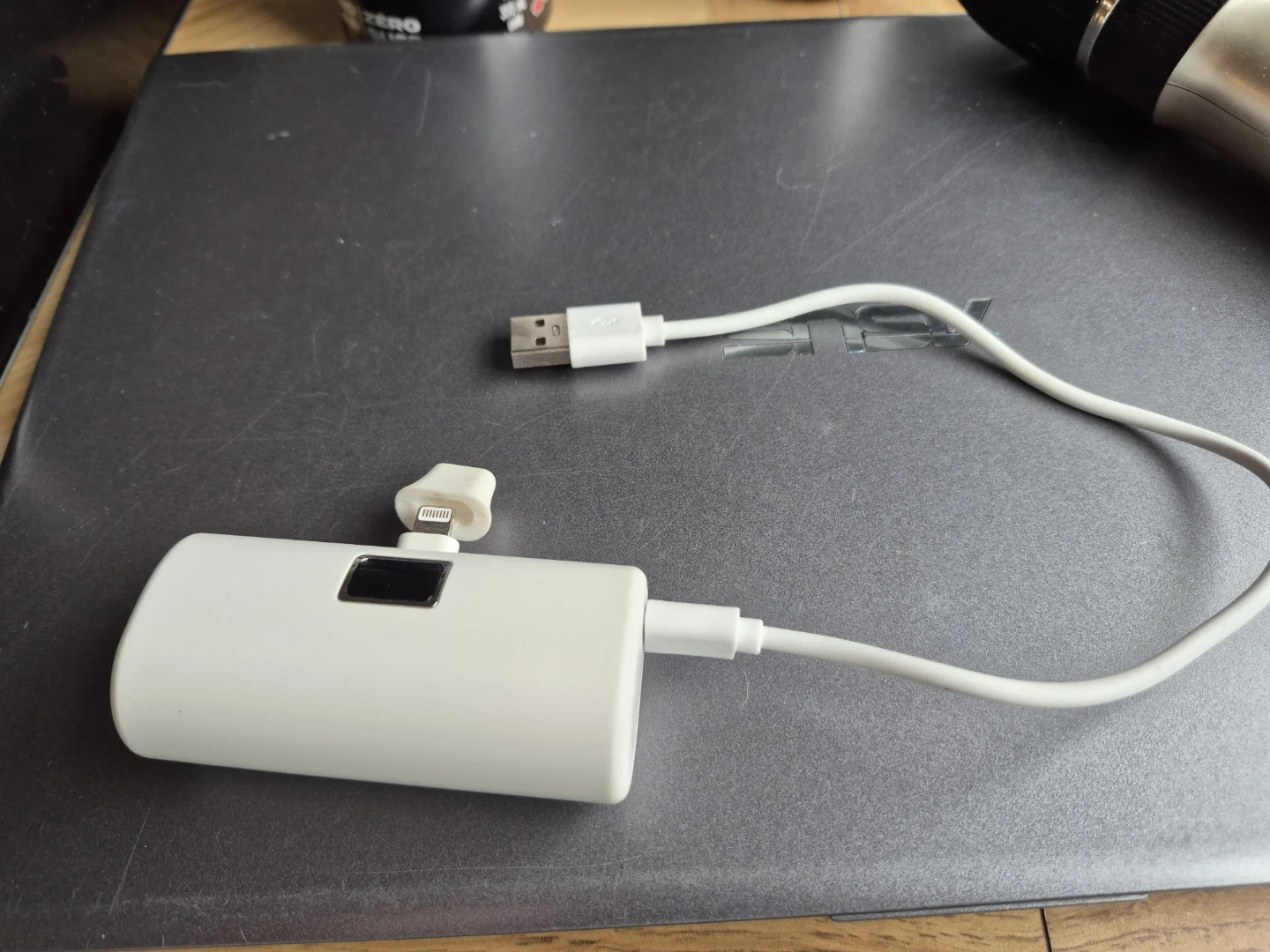 White Portable Charger with Built-in Lightning Connector