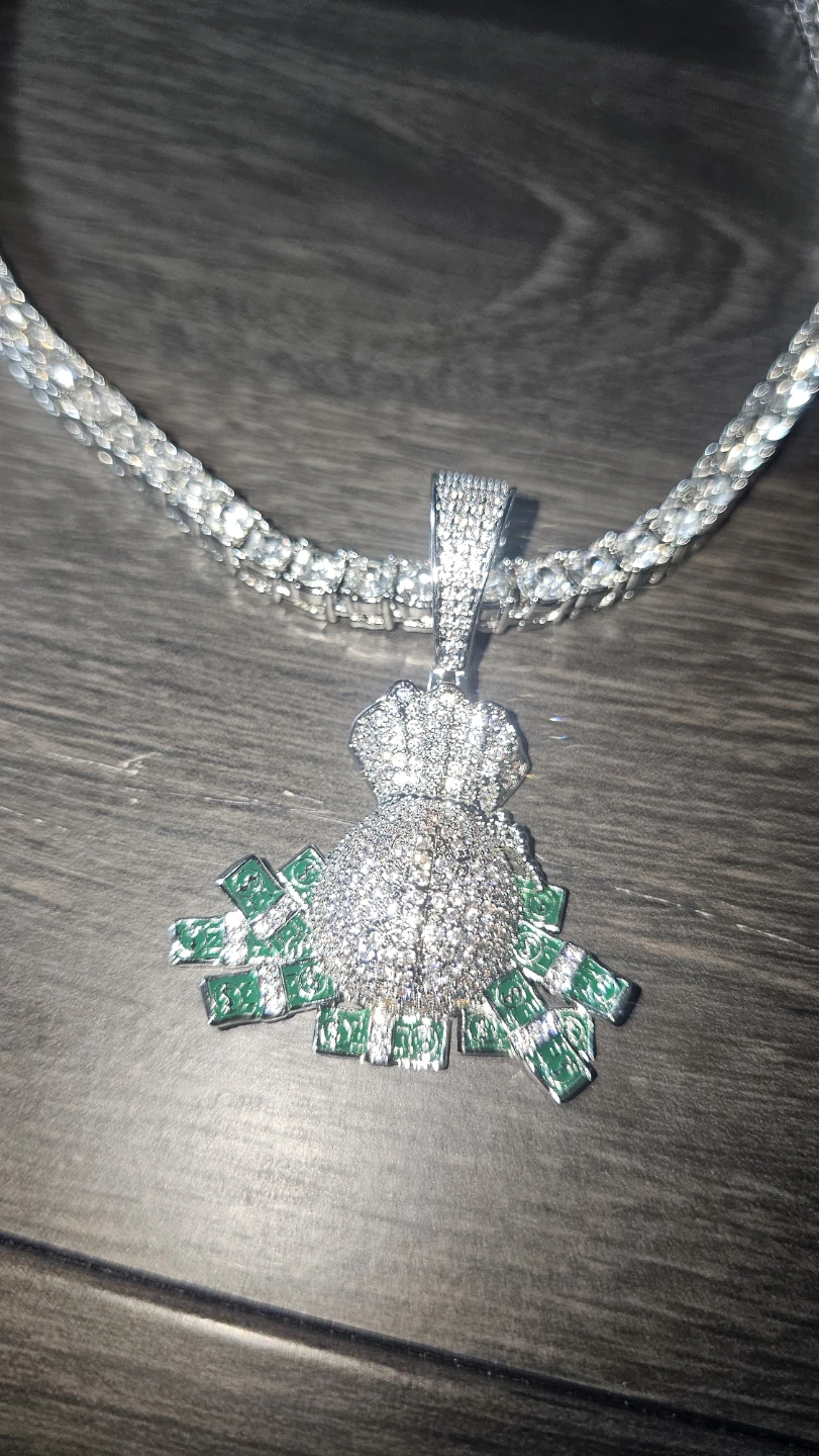 Money Bag Pendant Necklace with Tennis Chain - photo 5