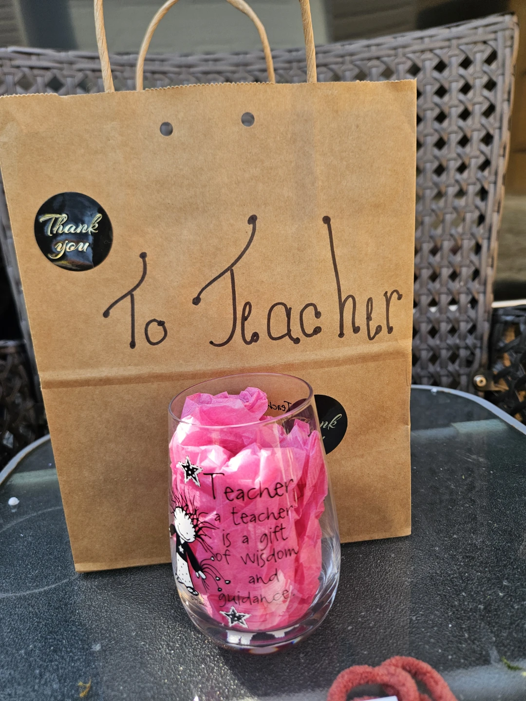 Teacher Gift Bag with Stemless Wine Glass