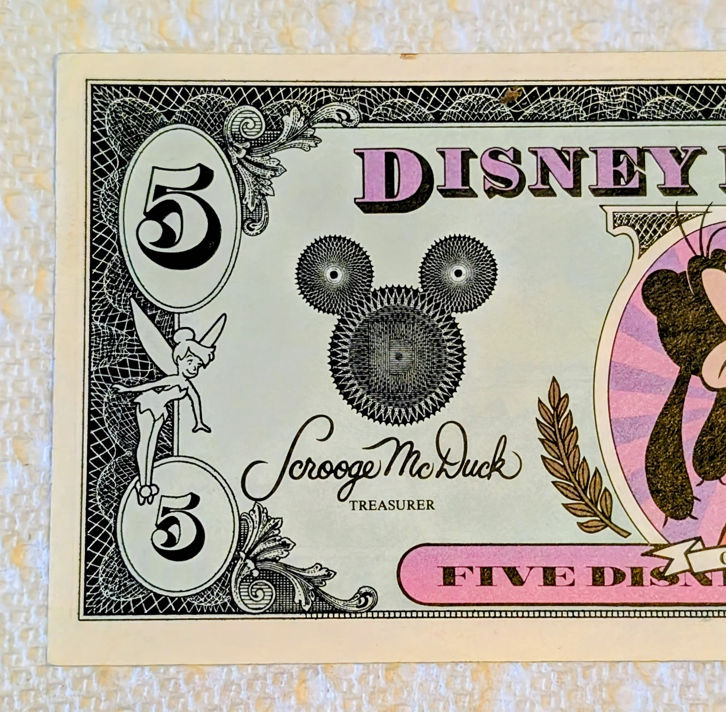 Vintage Disney Dollars - $5  Goofy Series 1991 - photo 3