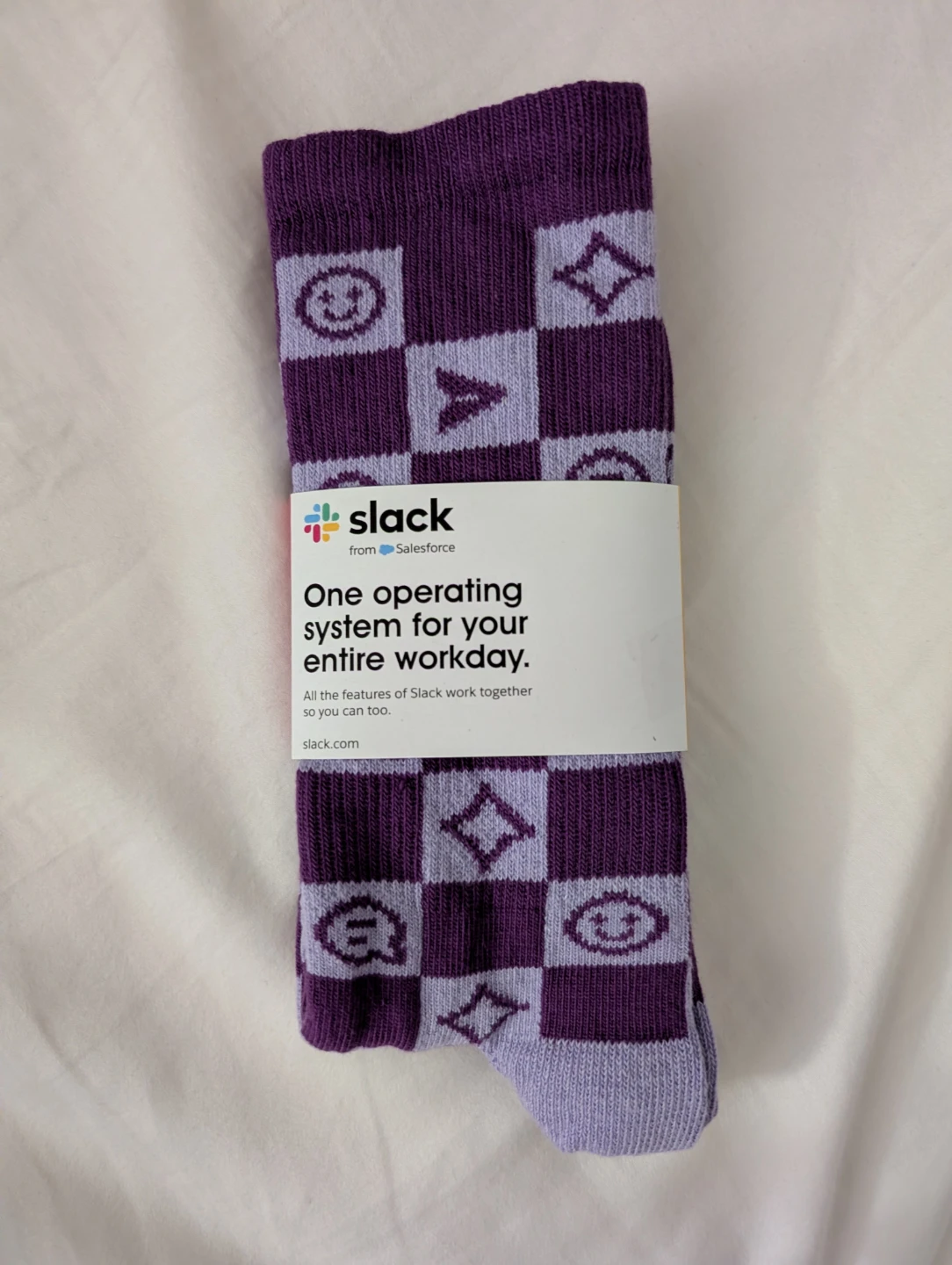 Brand New Happy Feet Slack Socks Large Purple Checkered
