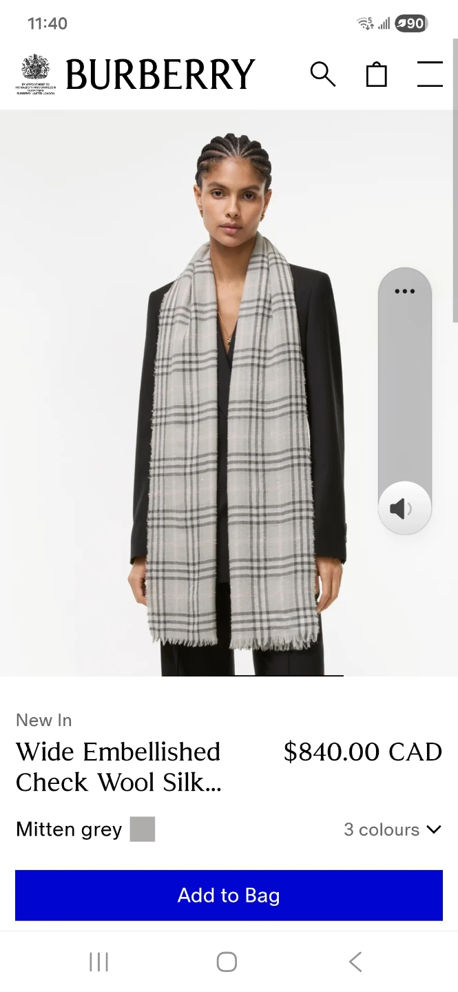 BURBERRY Check Wool Silk Scarf