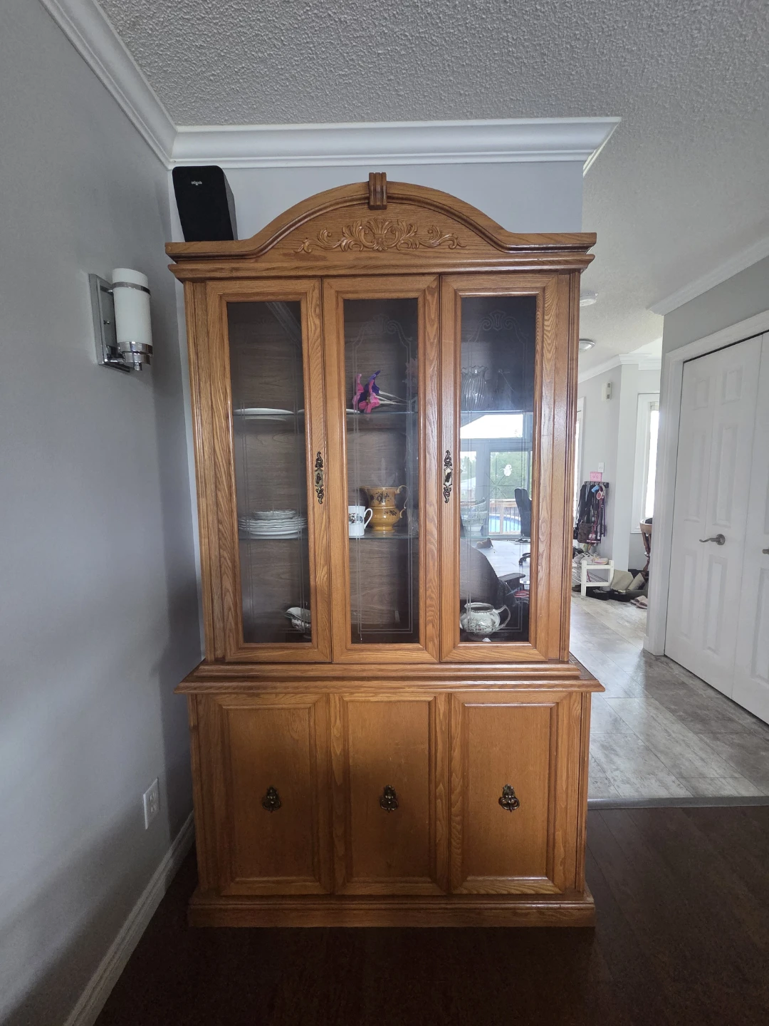 Antique vintage wooden China Cabinet with Glass Doors
