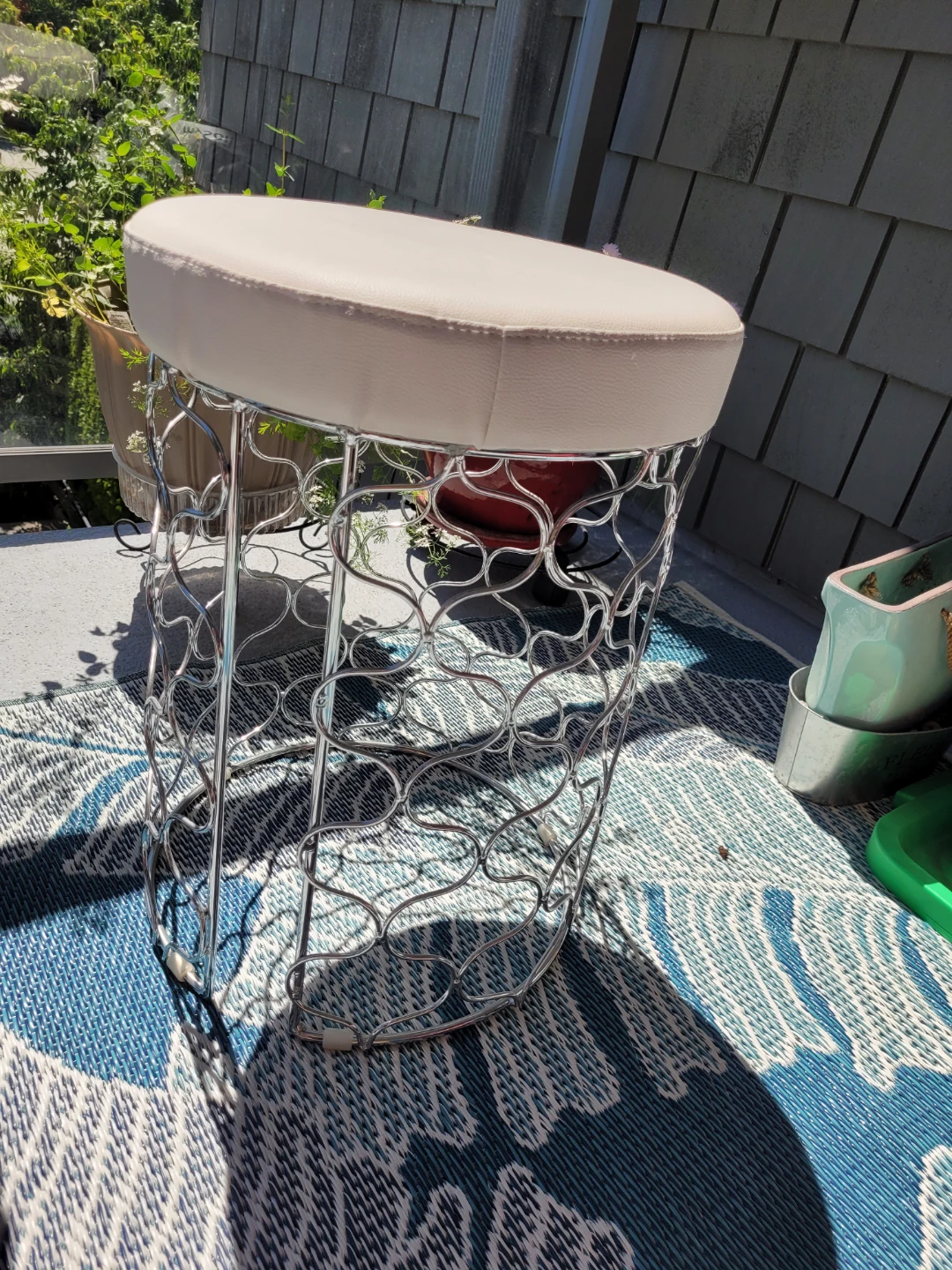 White Padded Stool with Wire Base - photo 3