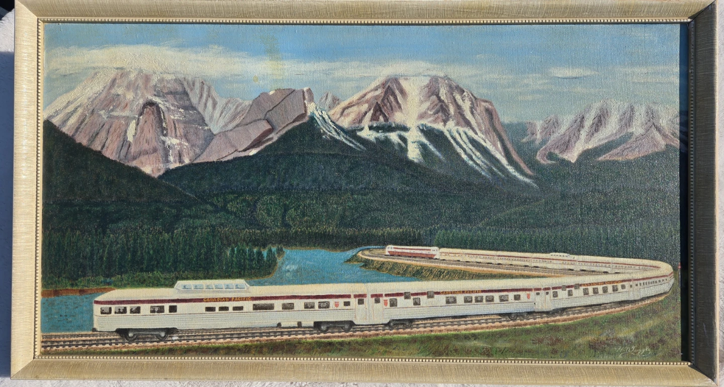 Vintage Canadian Pacific Train Oil Painting By H.N.Tuggle C.1956