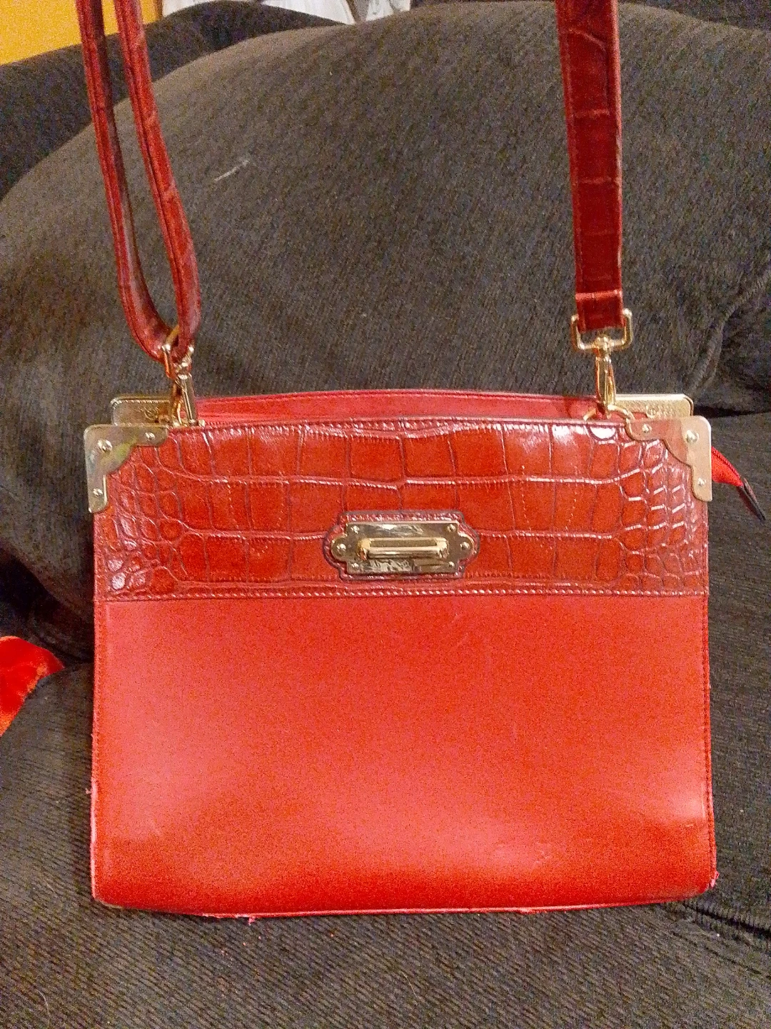 Red Crocodile Embossed Clutch/Shoulder Bag