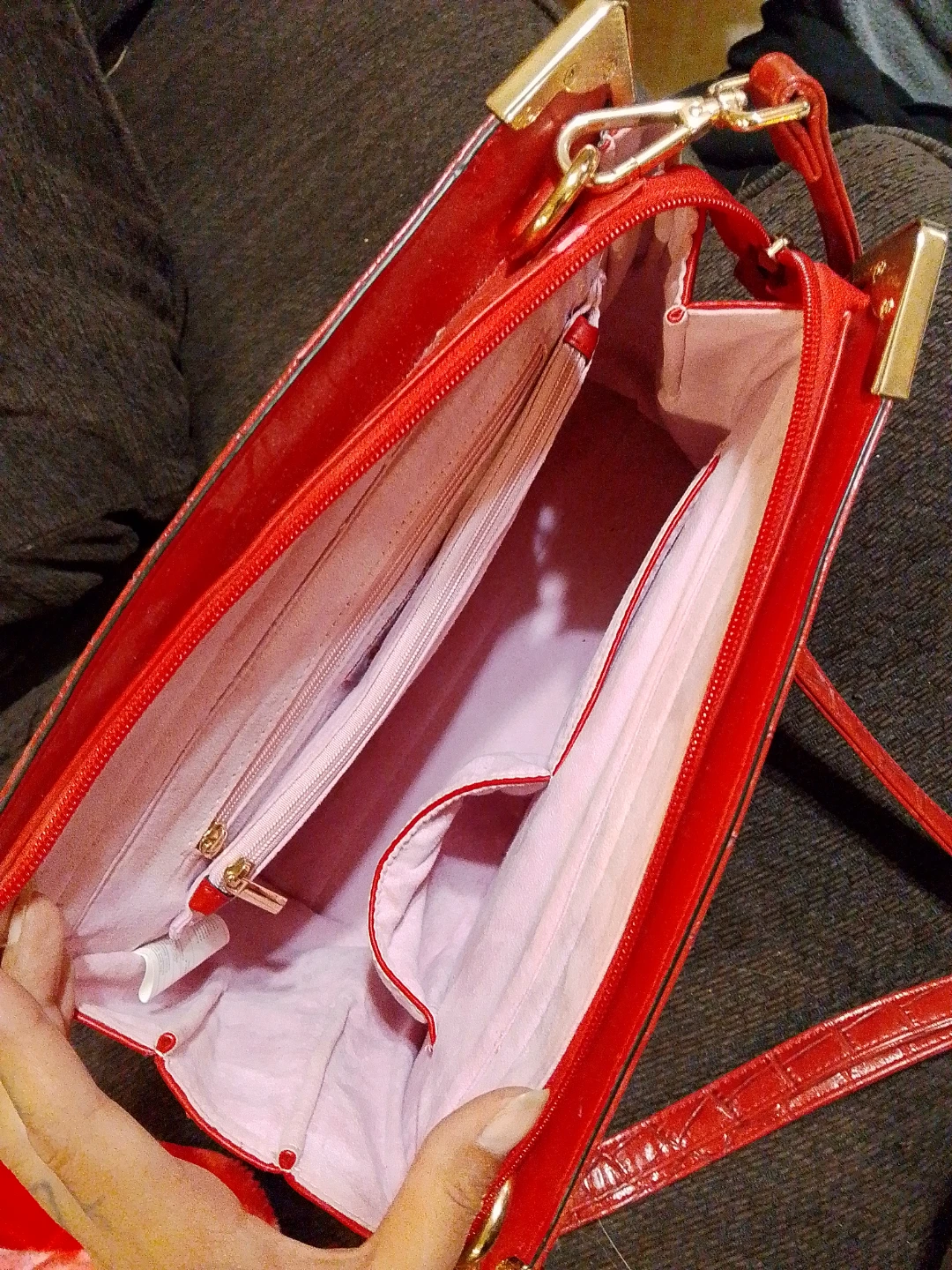 Red Crocodile Embossed Clutch/Shoulder Bag - photo 2