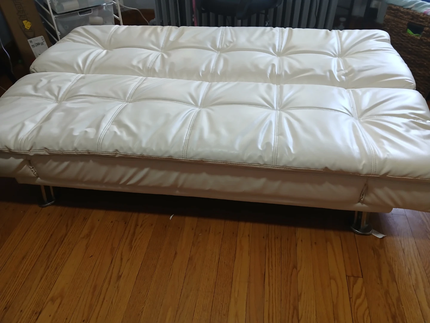 Cream Faux Leather Futon Sofa Bed