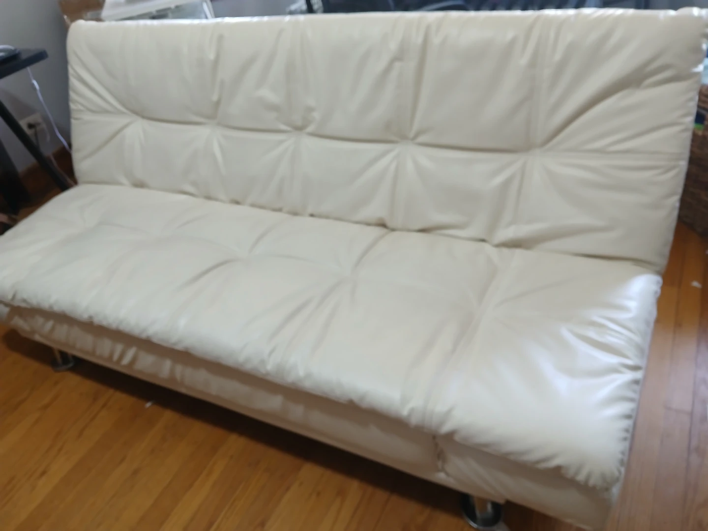 Cream Faux Leather Futon Sofa Bed - photo 2