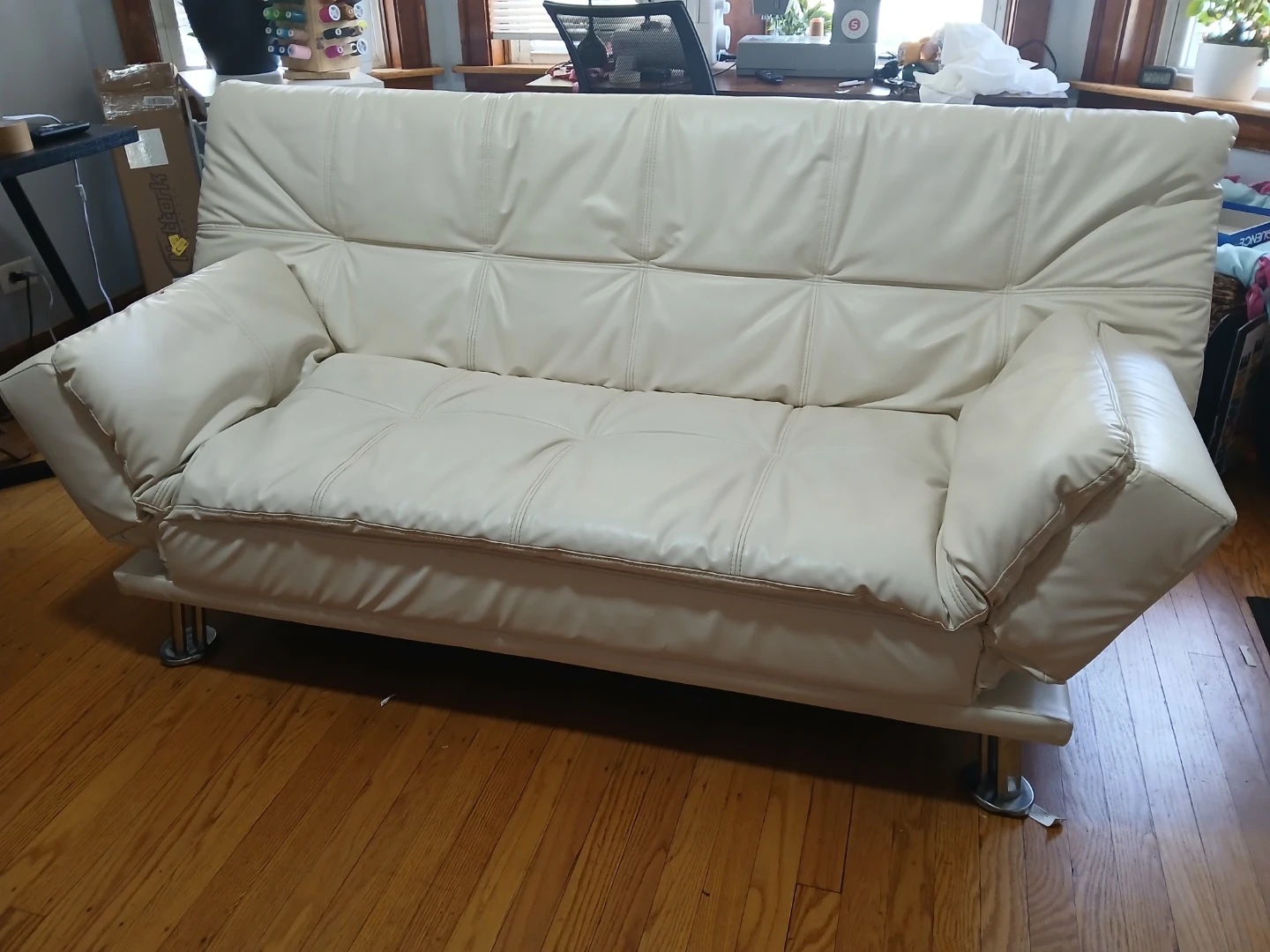 Cream Faux Leather Futon Sofa Bed - photo 3