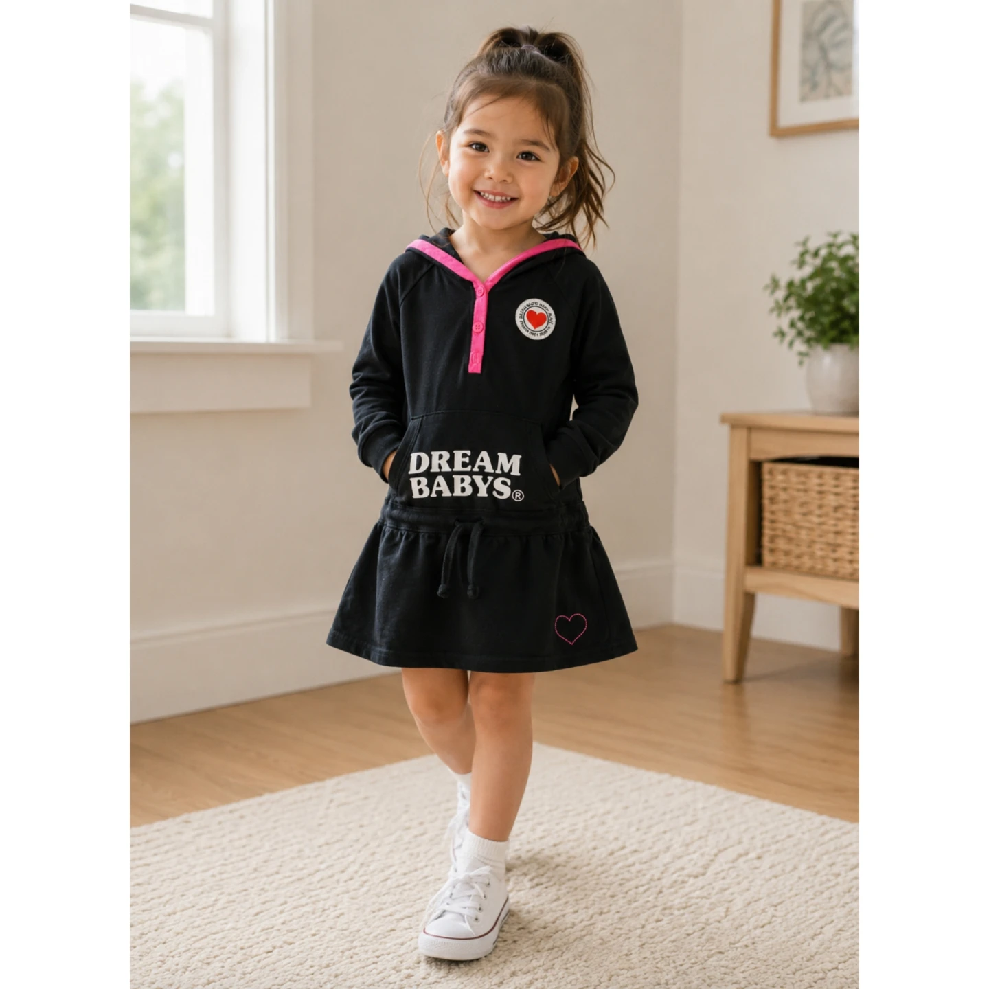 Japan brand Dream Babys Hooded Dress - Black Pink - Size 110