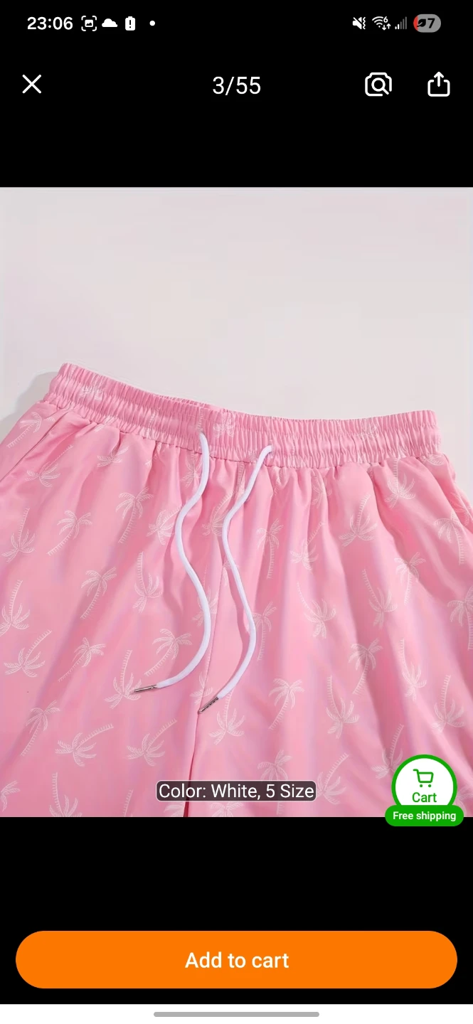 Men's White T-Shirt and Pink Palm Tree Shorts Set - photo 3