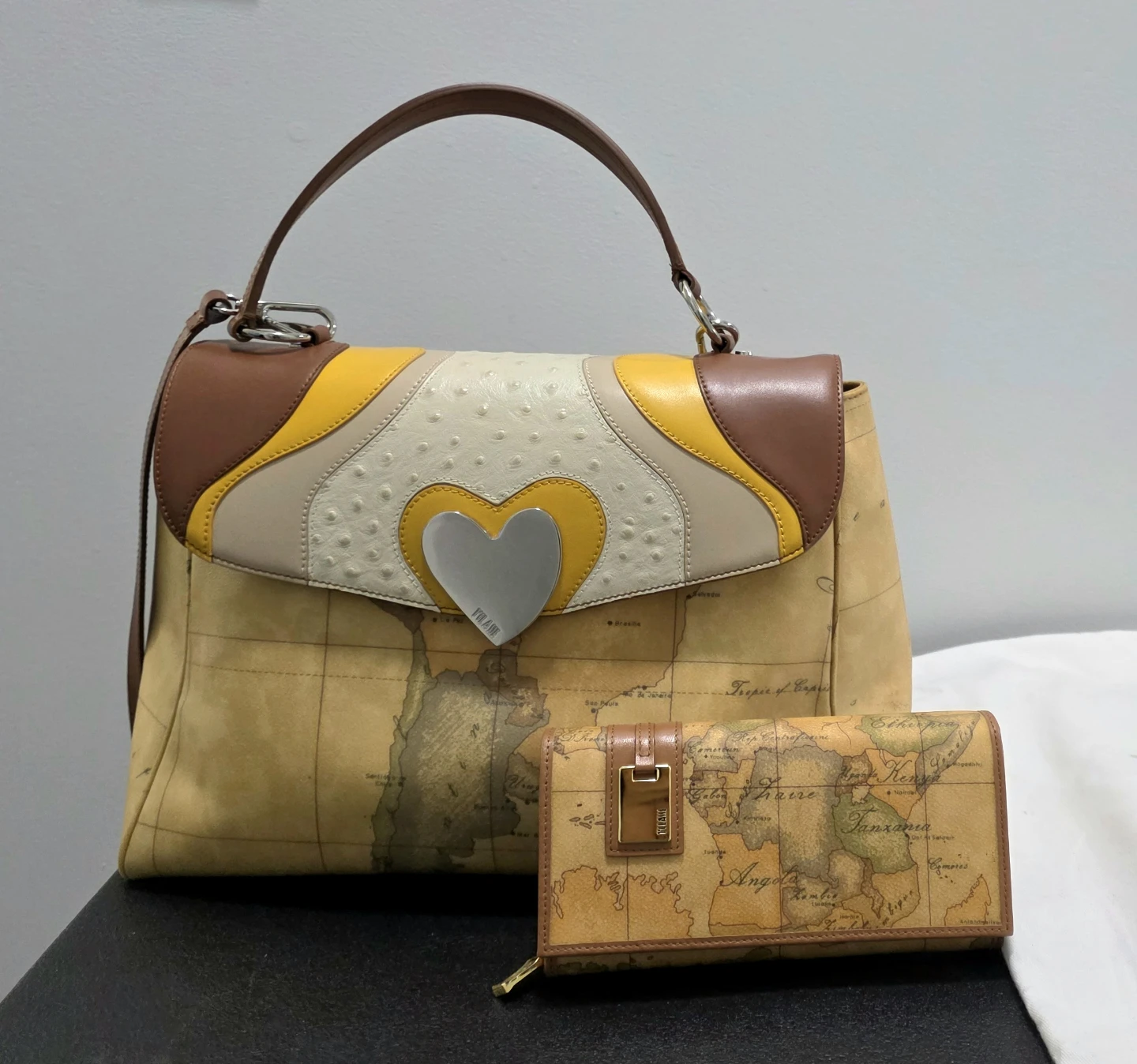 Alviero Martini 1a Classe Map Print Handbag and Wallet Set
