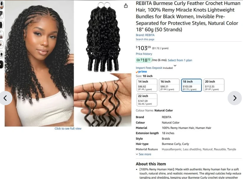 Burmese Curly Feather Crochet Hair - photo 2