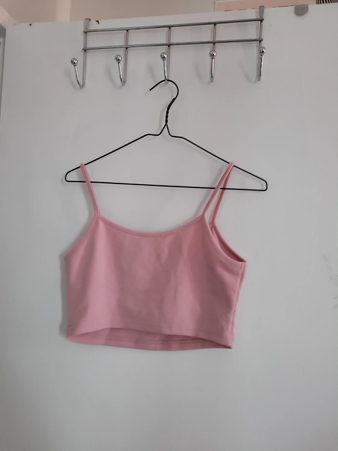 Pink ribbed crop top and leggings set - photo 3