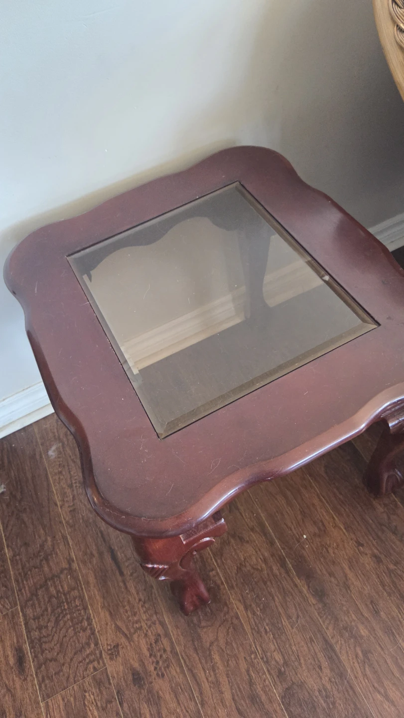 Wooden End Table with Glass Top - photo 3