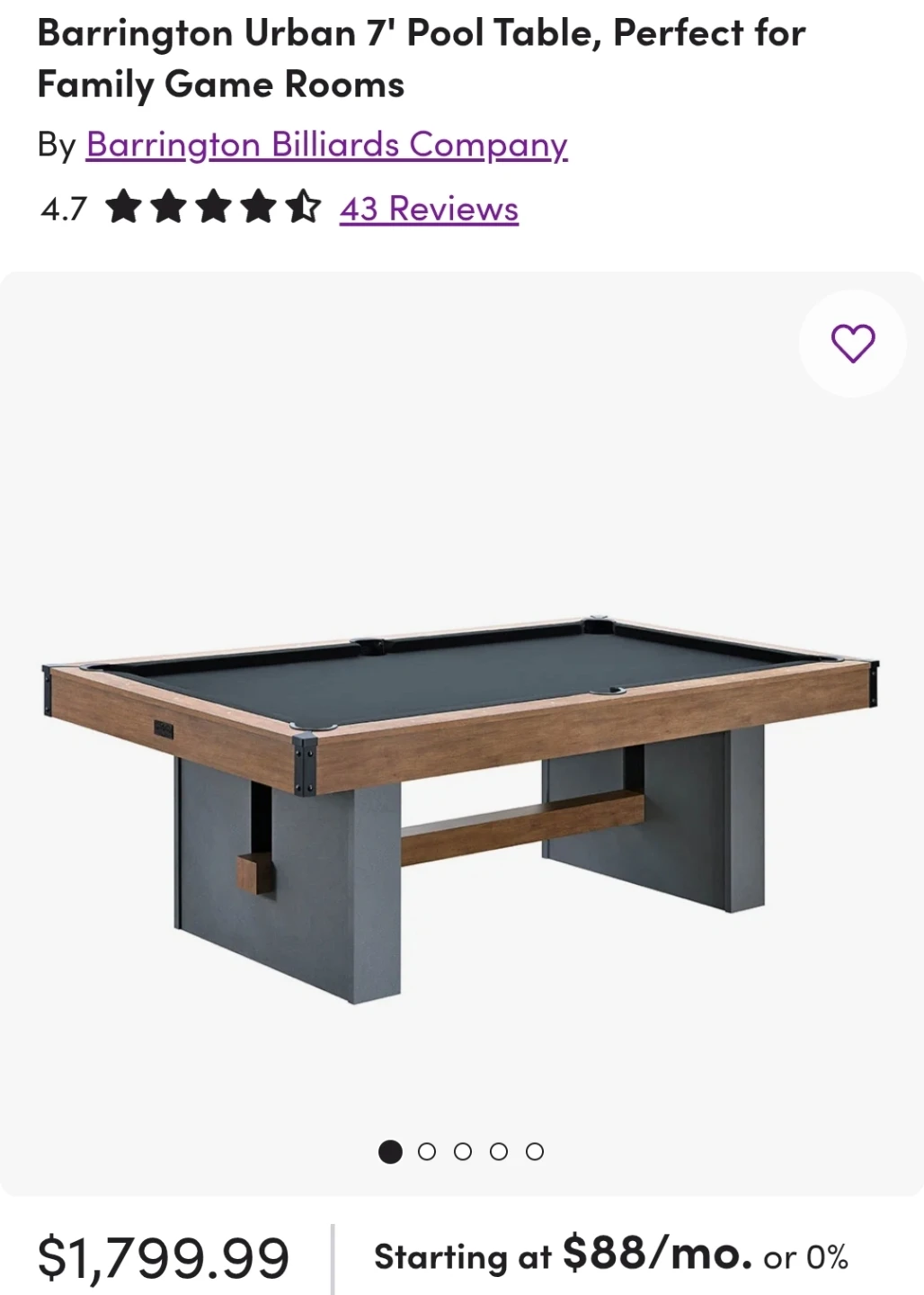 Barrington Urban 7' Pool Table