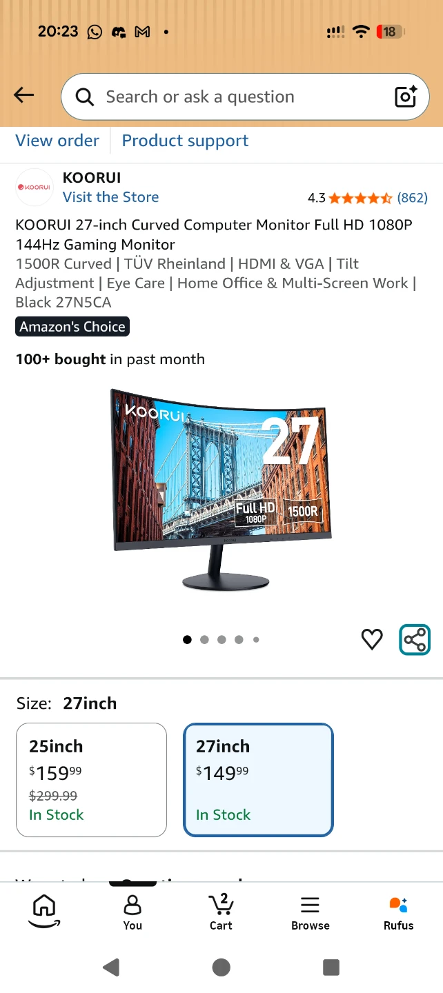 🖥️ KOORUI 27-inch Curved Full HD (1080p) Gaming Monitor - photo 2