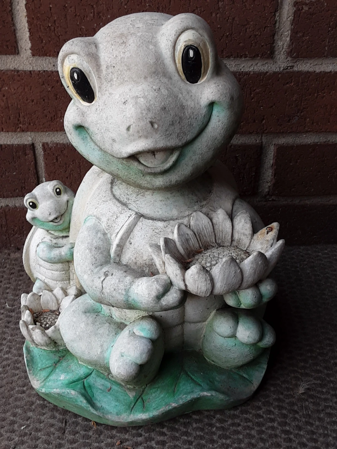 Turtle Garden Statue with Baby Turtle