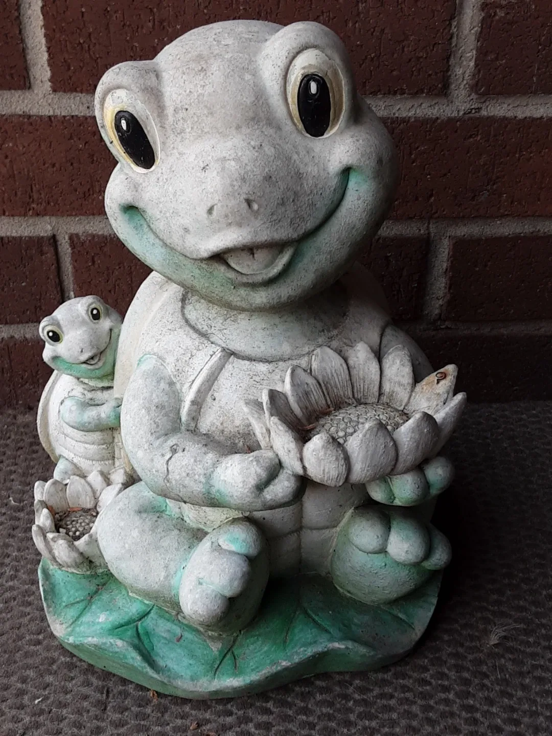 Turtle Garden Statue with Baby Turtle