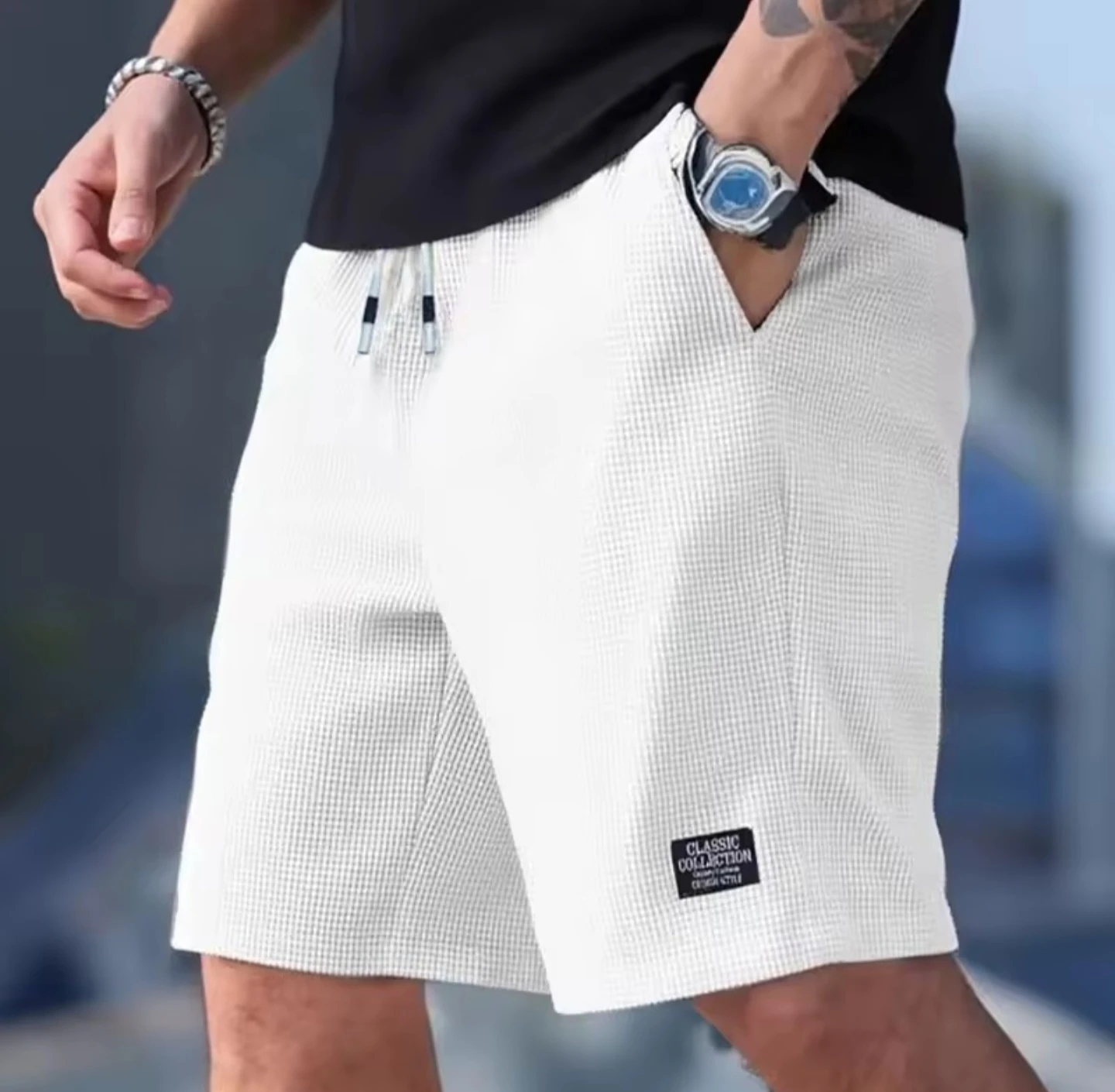 Classic Collection White Waffle Knit Shorts