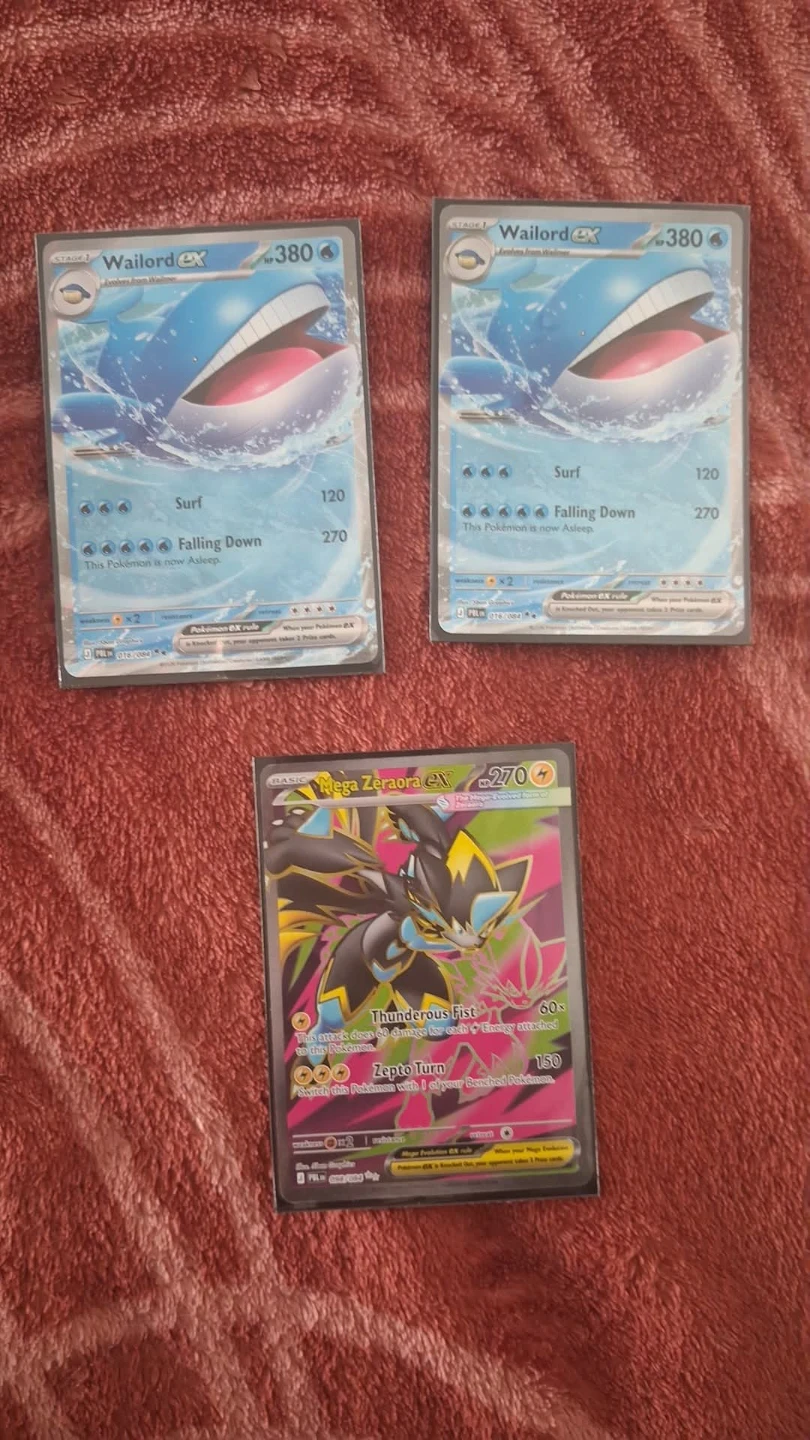Pokemon Wailord EX and Mega Zeraora EX Cards