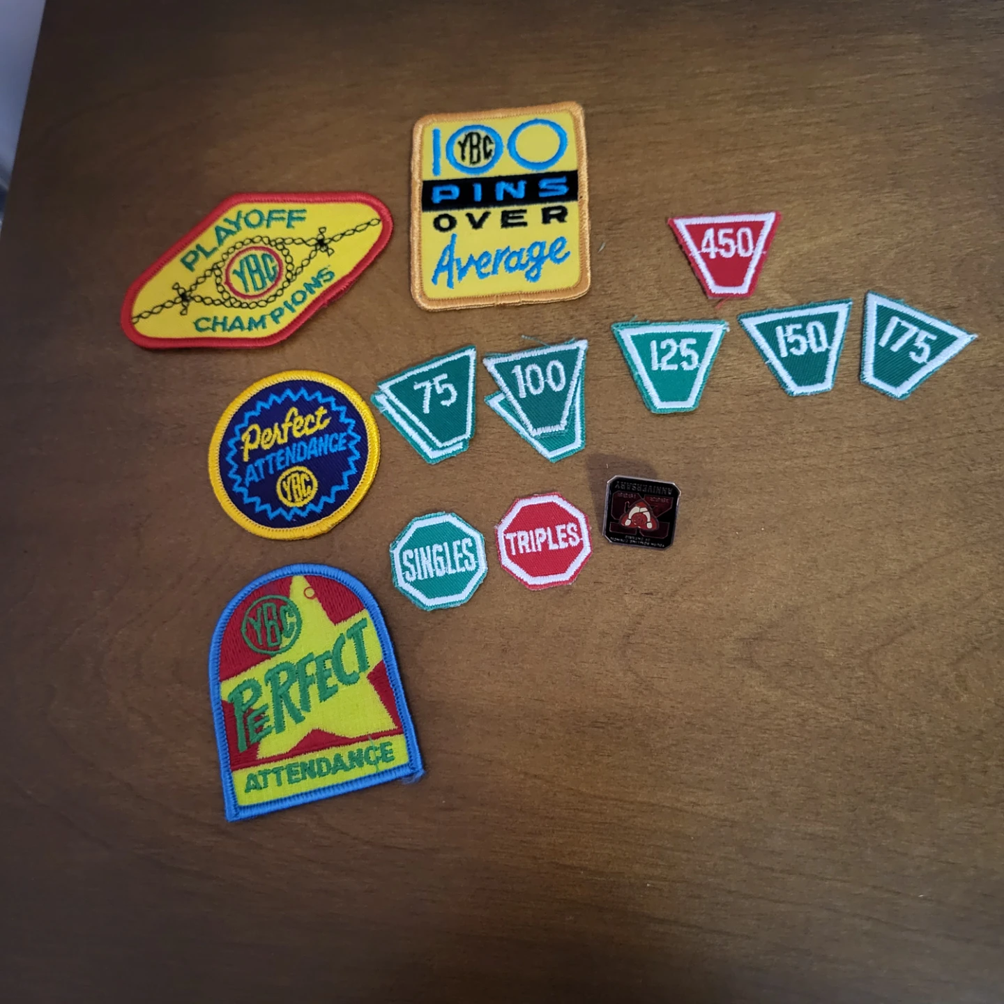 YBC Pins and Patches - Perfect Attendance, Playoff Champions
