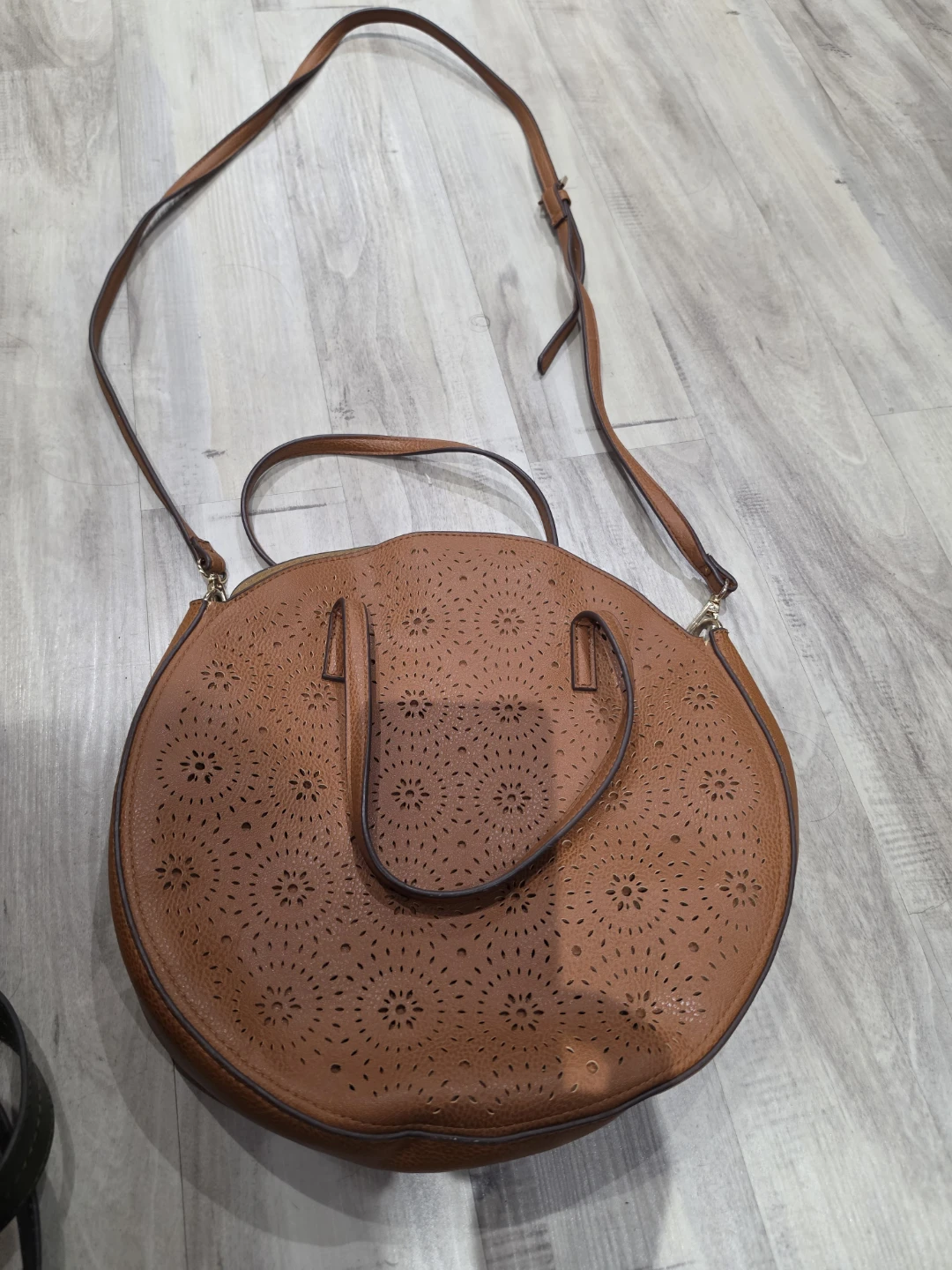 Brown Perforated Round Shoulder Bag - photo 3