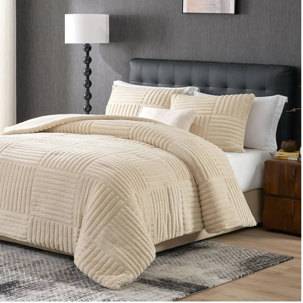 King Size Cream Textured Comforter Set