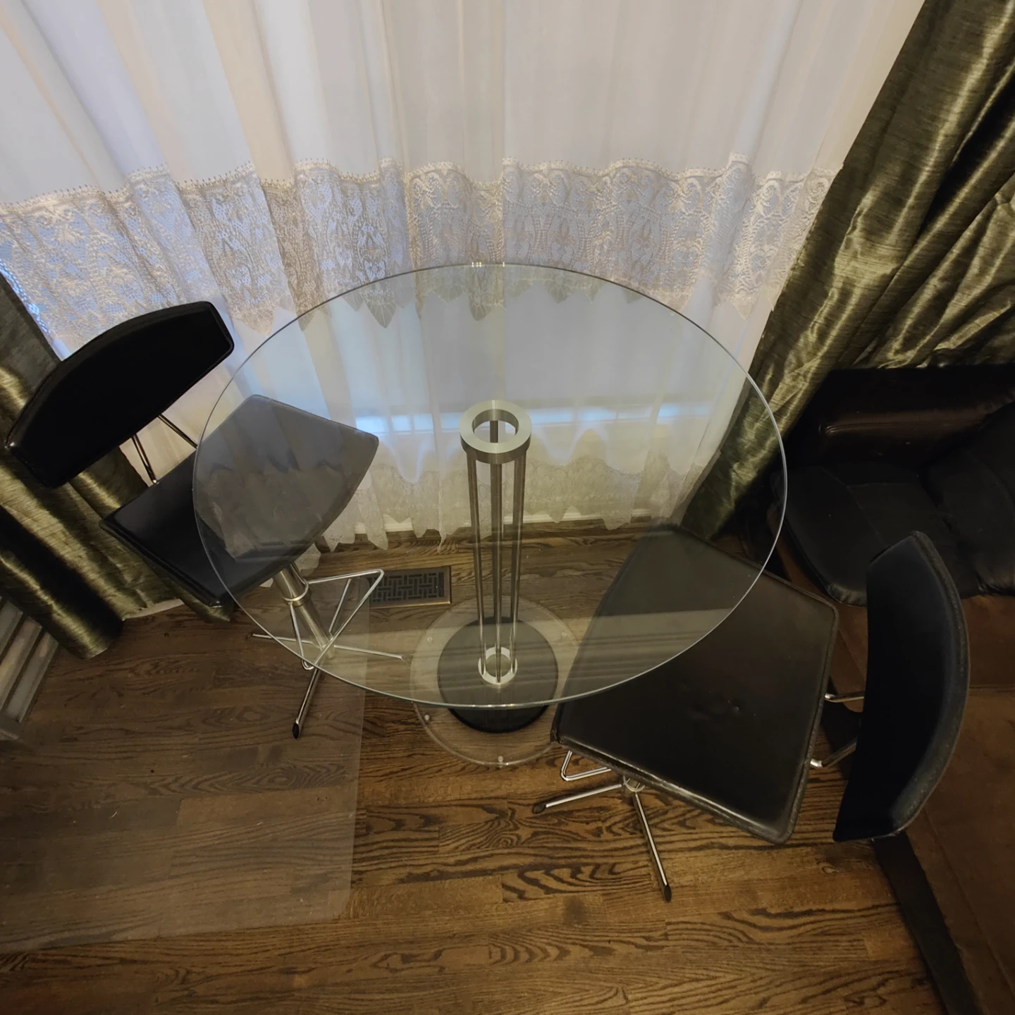 Art Deco Glass Top Bar Table with Black Adjustable Chairs - photo 3