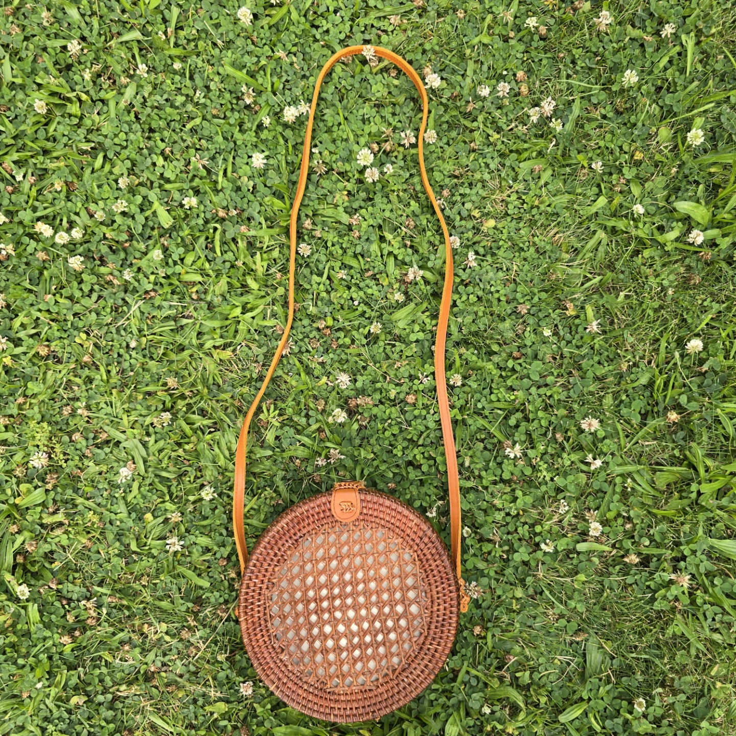 Round Rattan Crossbody Bag with Leather Strap - photo 2