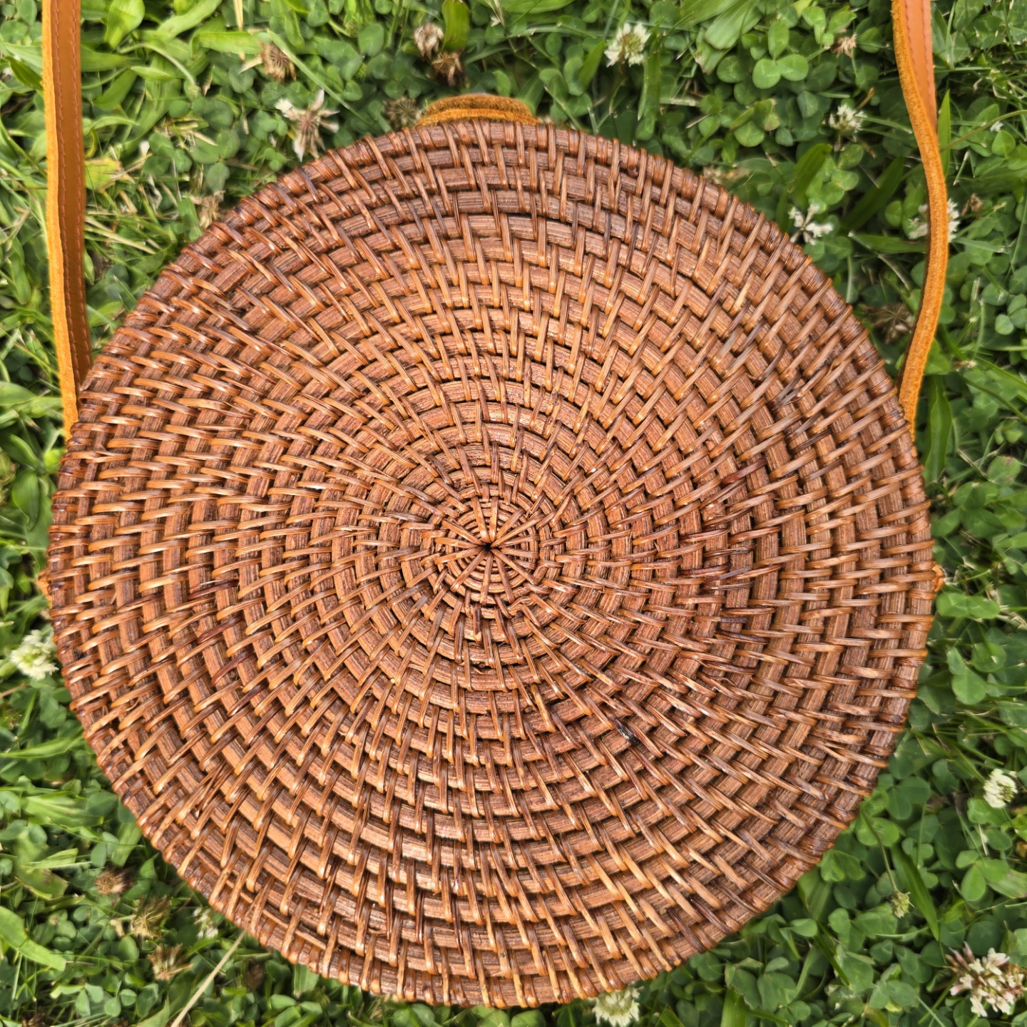Round Rattan Crossbody Bag with Leather Strap - photo 3