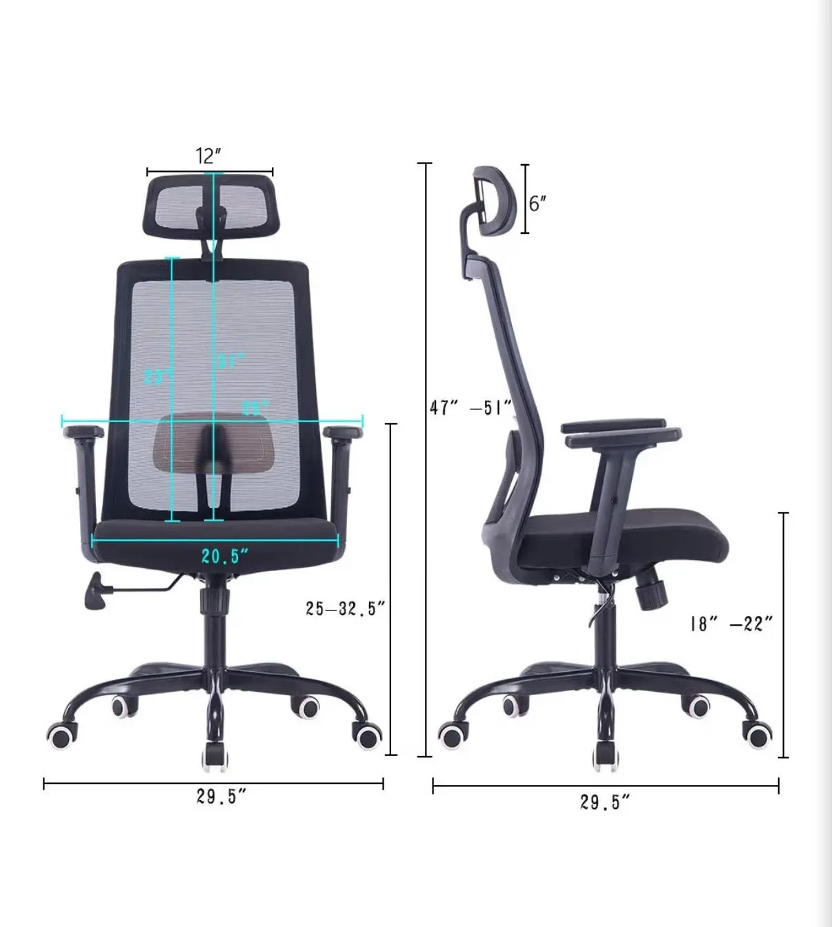 Black Mesh Ergonomic Office Chair with Headrest - photo 4