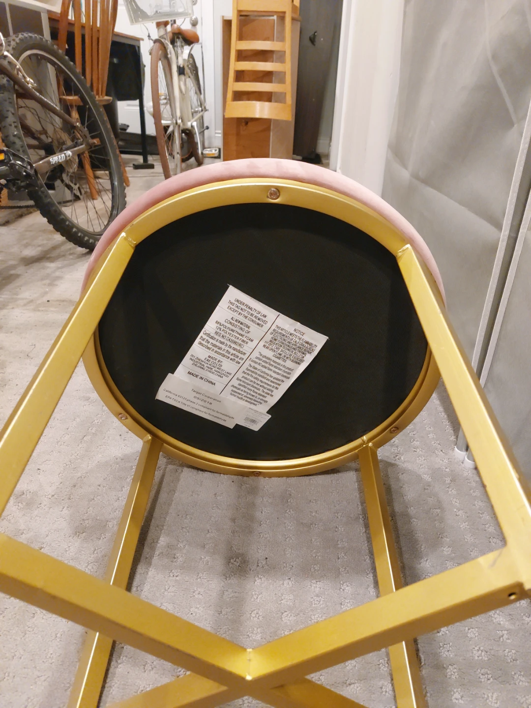Pink Velvet Vanity Stool with Gold Base - photo 4