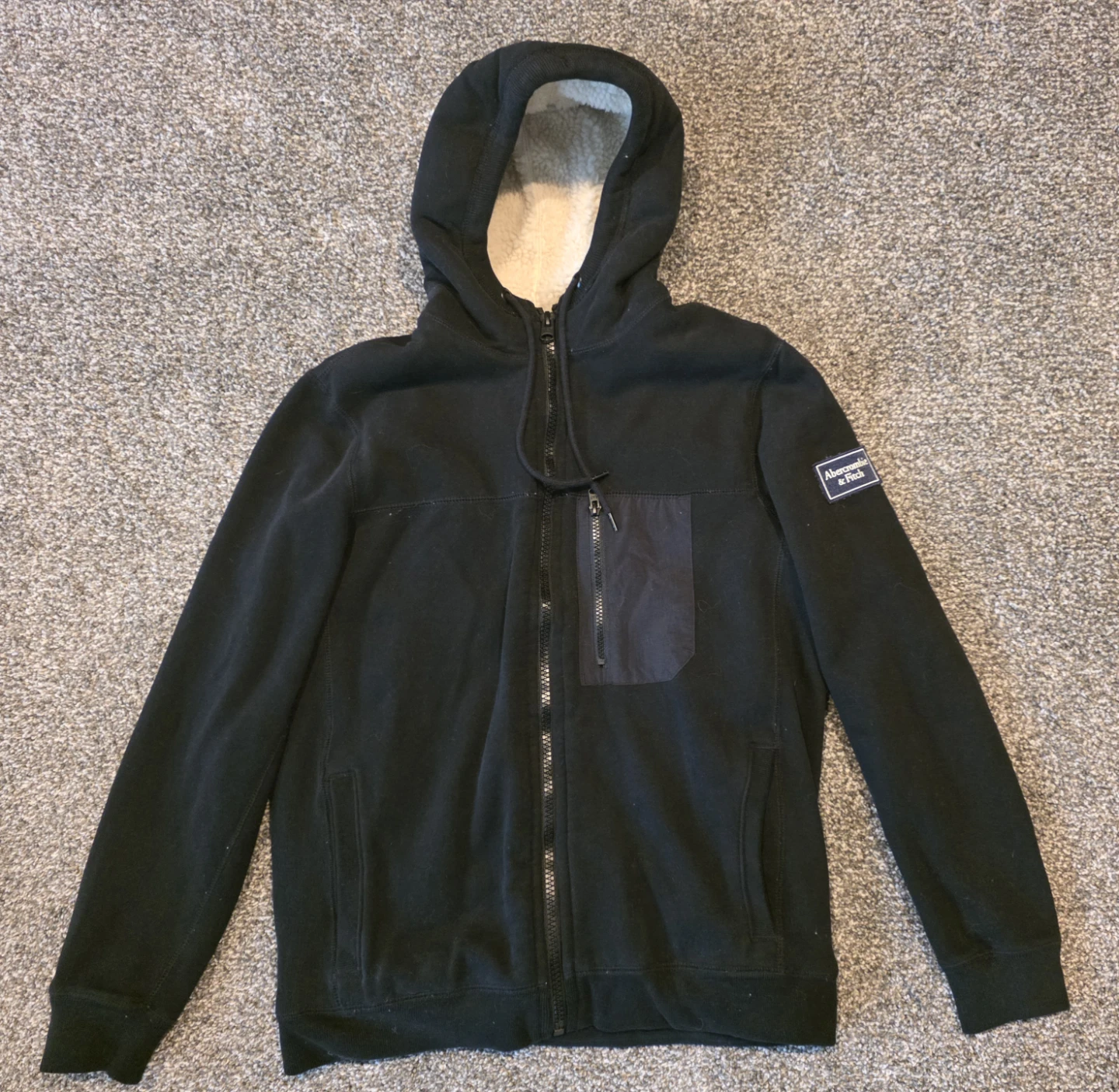 Abercrombie & Fitch Black Sherpa-Lined Fleece Jacket